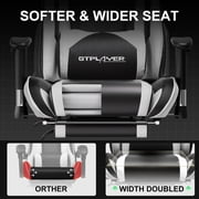 GTPLAYER Gaming Chair with Footrest PU Leather Office Chair with Adjustable Headrest, White