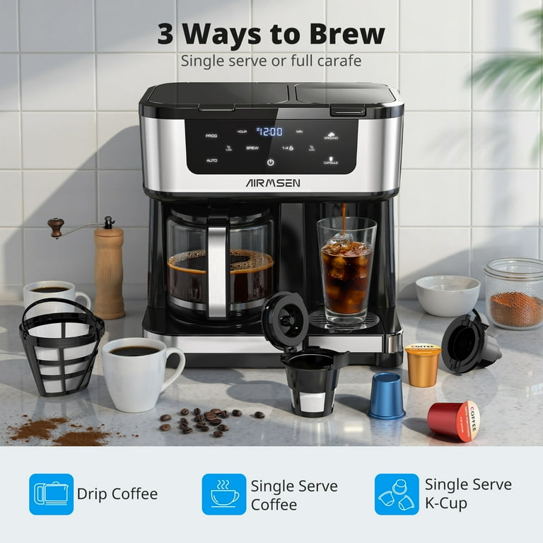 Airmsen 12-Cup Drip Coffee Maker with K Cup Combo - Black