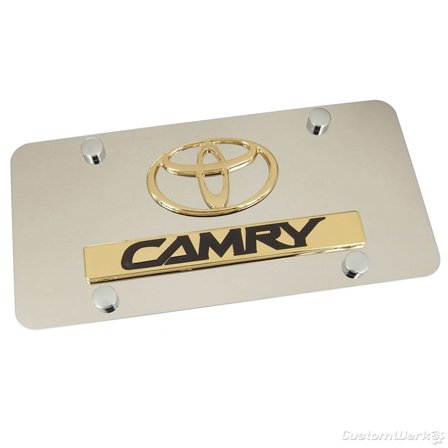 Toyota Dual Logo Camry License Plate (Gold on Chrome)