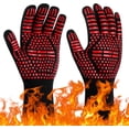 thumbnail image 1 of Guantes de barbacoa rojos, guantes de horno resistentes al calor hasta 800 °C, guantes de cocina antideslizantes y resistentes al calor, guantes de cocina térmicos para barbacoa/horno/parrilla/chimen, 1 of 5