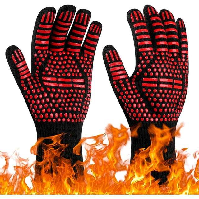 Guantes de barbacoa rojos, guantes de horno resistentes al calor hasta 800 °C, guantes de cocina antideslizantes y resistentes al calor, guantes de cocina térmicos para barbacoa/horno/parrilla/chimen