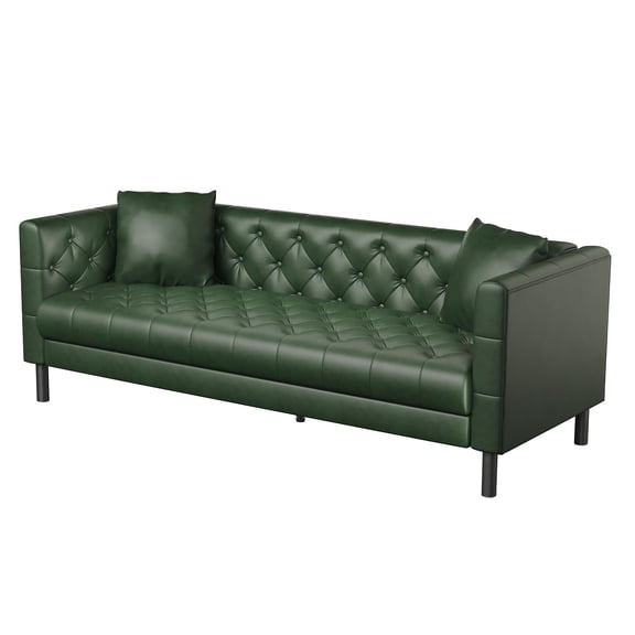 Kselythan 81" PU Leather 3-Seater Chesterfield Sofa, Button Tufted Deep Seat Couch for Living Room & Apartment