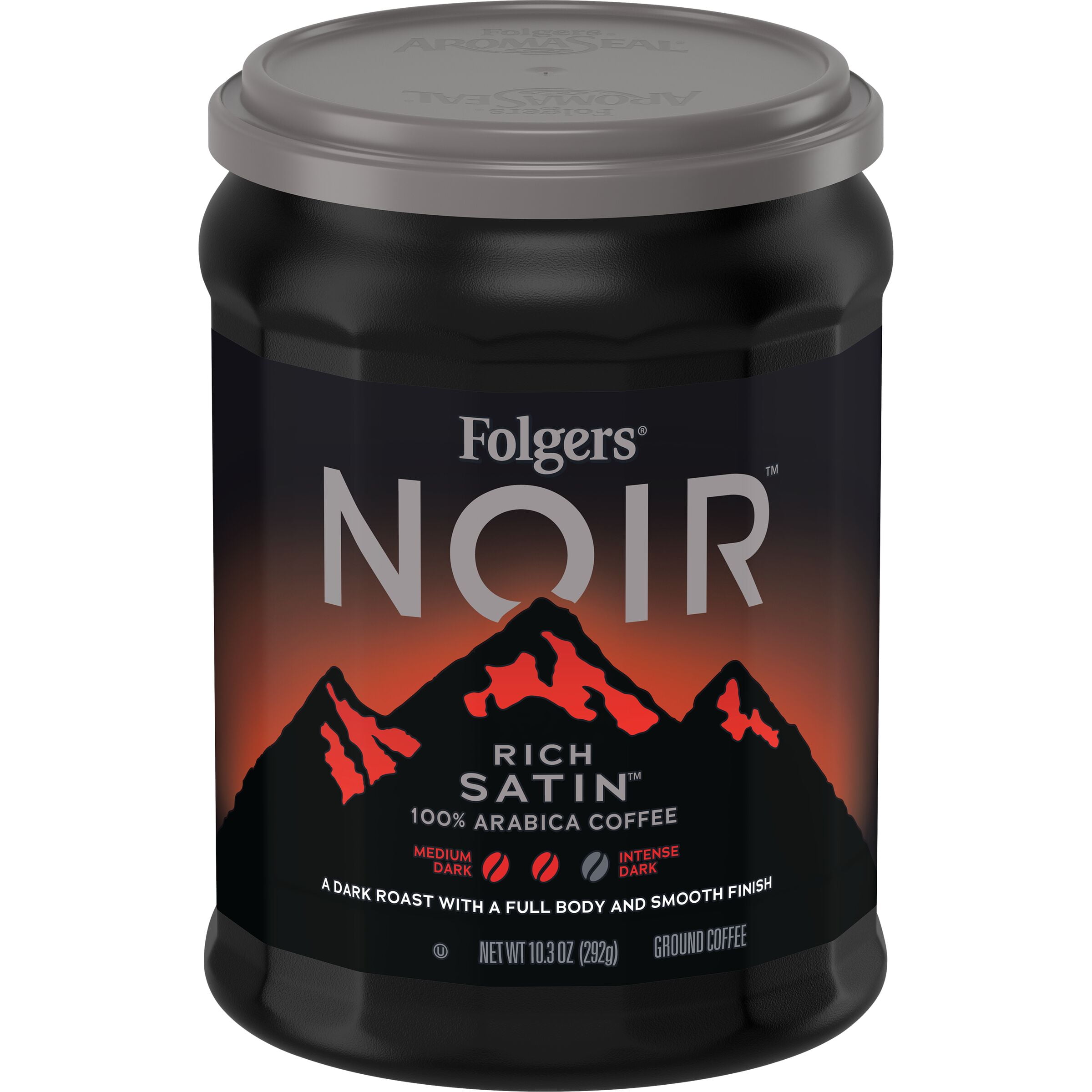 Folgers Noir Rich Satin, Dark Roast Ground Coffee, 10.3 oz
