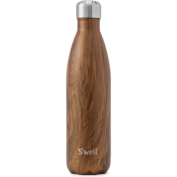 Botella de Agua Acero Inoxidable S'well, Recipientes con Aislamiento al vacío Triple Capa, Mantienen Bebidas Frías 36 horas y Calientes 18, Libre de BPA, Perfecta Viajar, Madera, 500 ML