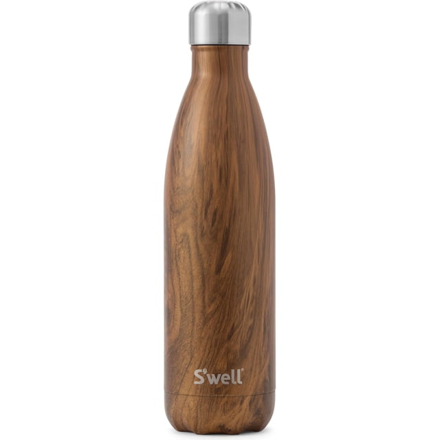 Botella de Agua Acero Inoxidable S'well, Recipientes con Aislamiento al vacío Triple Capa, Mantienen Bebidas Frías 36 horas y Calientes 18, Libre de BPA, Perfecta Viajar, Madera, 500 ML