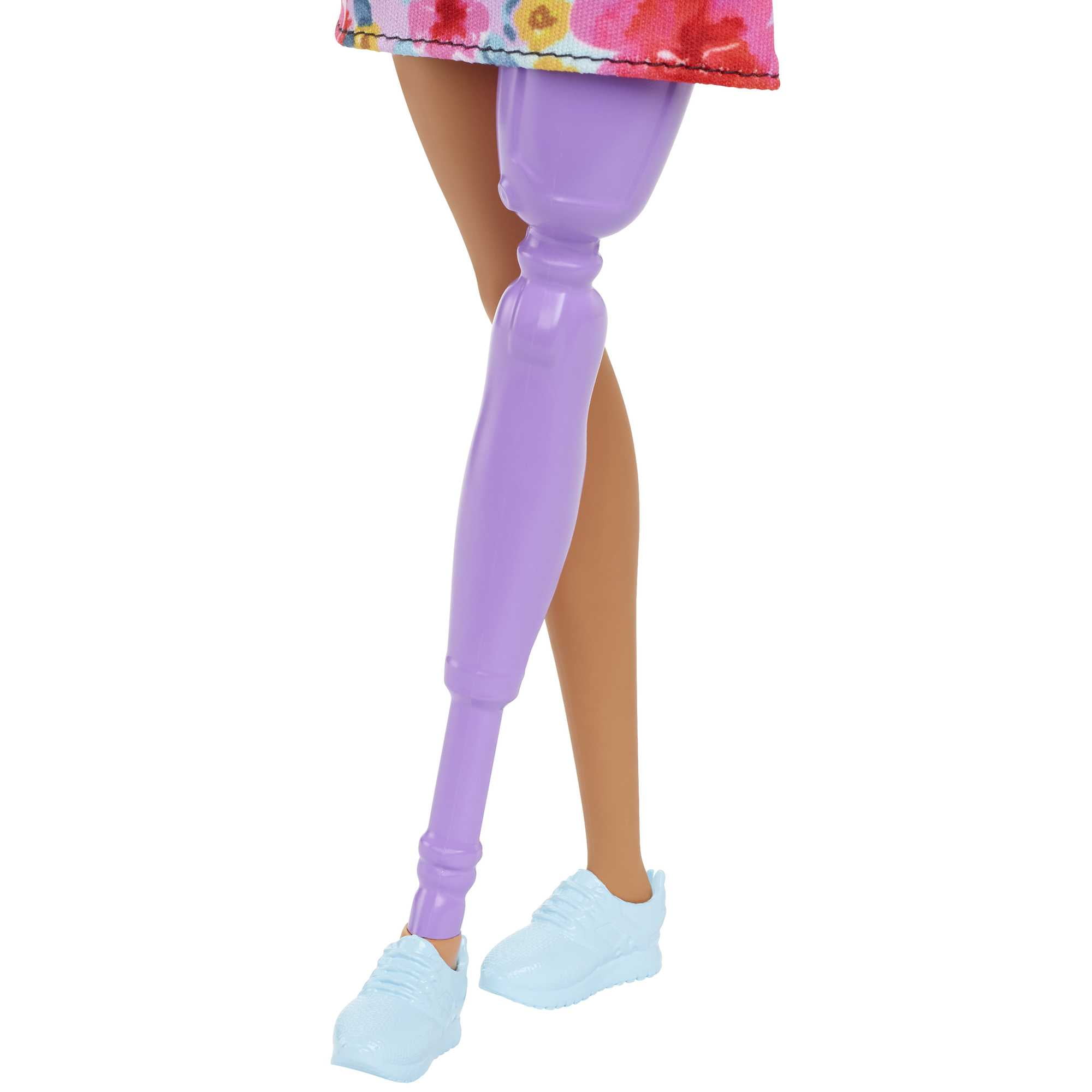 Barbie Fashionistas Doll #189 in Floral Dress with Prosthetic Leg, Pink Hair & Accessories