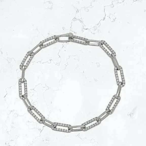 5Ct Round Cut Simulated Diamond Elegent Paperclip Bracelet 14k White Gold Plated
