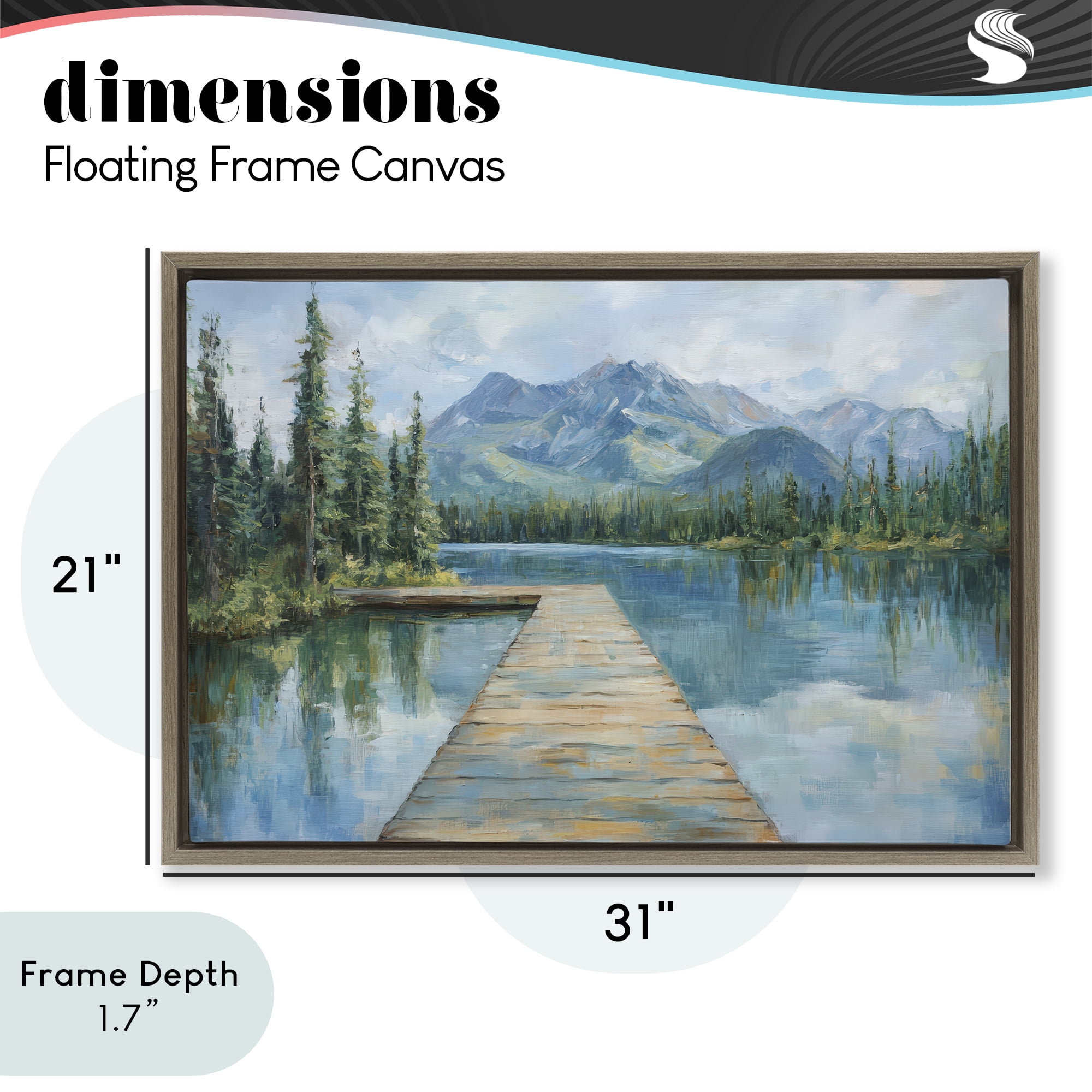 Stupell Industries Peaceful Lake Dock in the Mountains Brown Framed Floater Canvas Wall Art, design by Petal Prints Design
