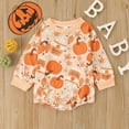 thumbnail image 2 of Tisuna Baby Girl Boy Halloween Onesie Fall Winter Crew Neck Long Sleeve Romper Pumpkin Print Cute Casual Halloween Outfit,Size 6-12 Months,Orange, 2 of 7