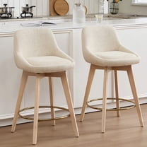 Zesthouse 26.8″ Swivel Bar Stools Counter Height Set of 2, Modern Counter Stools with Backs & Wood Legs, Upholstered Linen Fabric Barstools for Island Kitchen, Beige