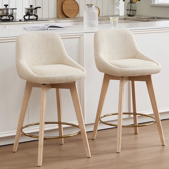 Zesthouse 26.8″ Swivel Bar Stools Counter Height Set of 2, Modern Counter Stools with Backs & Wood Legs, Upholstered Linen Fabric Barstools for Island Kitchen, Beige
