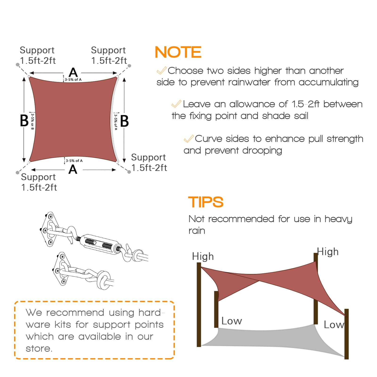 Outdoor Sunshade Sail Canvas Canopies & Privacy Screens Shading for Patio Garden Backyard, 7'x13'