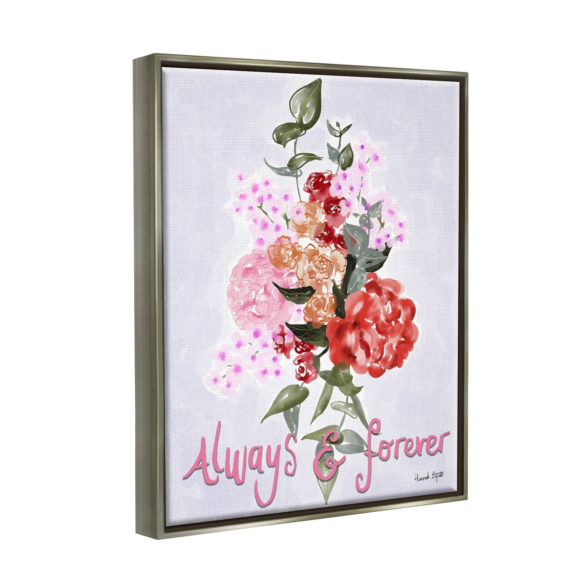 Stupell Industries Always & Forever Flowers Botanical & Floral Painting Gray Floater Framed Art Print Wall Art, 25 x 31