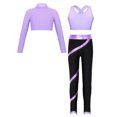 thumbnail image 2 of Alvivi Girls 3Pcs Gymnastic Workout Skating Dance Outfits Mock Neck Crop Top with Pants Set Purple 10, 2 of 5