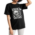 thumbnail image 2 of Love Sucks Skull Fun Graphic Tee T-Shirts for Women Men, Short Sleeve Tops - Vintage Black, 2 of 5