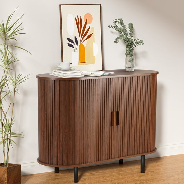 MARNUR Sideboard Buffet Cabinet 40 Storage Cabinet with 2 Sliding Tambour Doors Adjustable Shelves for Kitchen Living Room Hallway Entryway