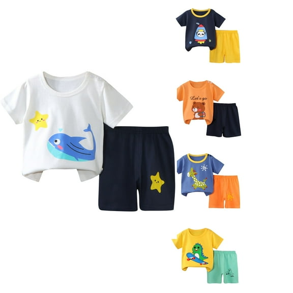 Ahuyic Summer Boys Girls 2 Piece Outfits,Toddler Kids Casual Clothing Set,Children's Summer Set Boys Girls' Thin Conditioning Clothing Home Clothing Set Top And Pants Two Piece Set,Pink,5 Years