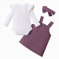 thumbnail image 5 of NOLDARES Baby Girl 1st Birthday Outfit Print Overall Dress Romper Skirt Set Headband 3Pcs Fall Clothes(Purple,12-18 M), 5 of 8