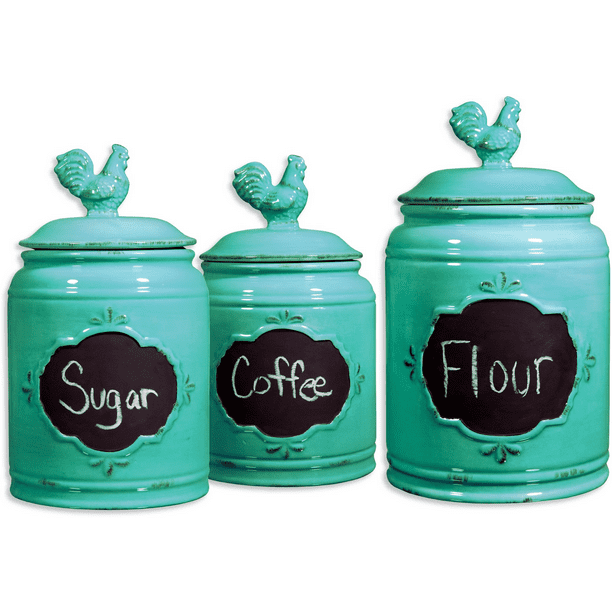 Home Essentials Chalk Rooster Canister Set - Aqua Blue - Walmart.com