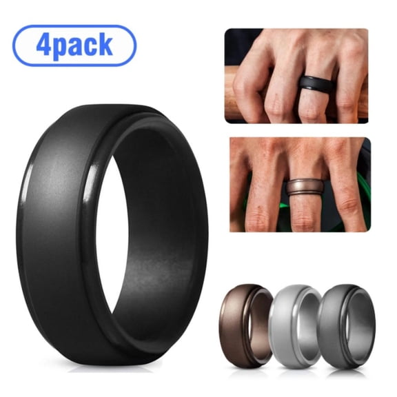 pangttian 4Pack Silicone Wedding Rings for Men, Breathable Mens' Rubber Wedding Bands, Size 9, Multi-Colored Wedding Rings for Anniversary Birthday Festival