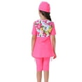 thumbnail image 4 of IBTOM CASTLE Kids Girls Muslim Swimsuit Long Sleeve Butterfly Flower Printed Islamic Swimwear Burkini Full Cover Cap Top Pants 3PCS Modest Bathing Suit 7-8 Years Hot Pink - Short Sleeve, 4 of 8