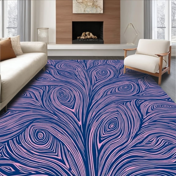 Flatwoven High Traffic Area Rug, Elegant Peacock Feather Bohemian Style, Non Slip, Stain Resistant, Washable Area Rugs for Living Room, Bedroom(Pink, 4X6)
