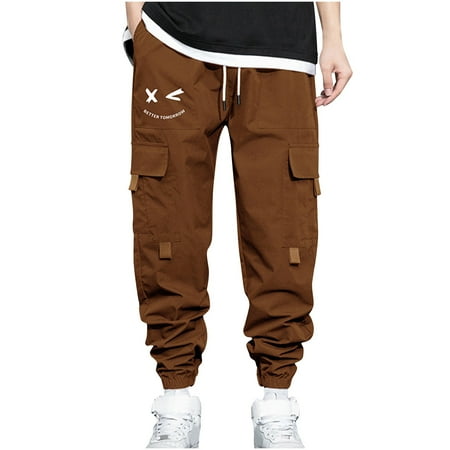 YYDGH Mens Cargo Pants Casual Elastic Waist Drawstring Joggers Sports Taper Solid Color Trousers with Pockets