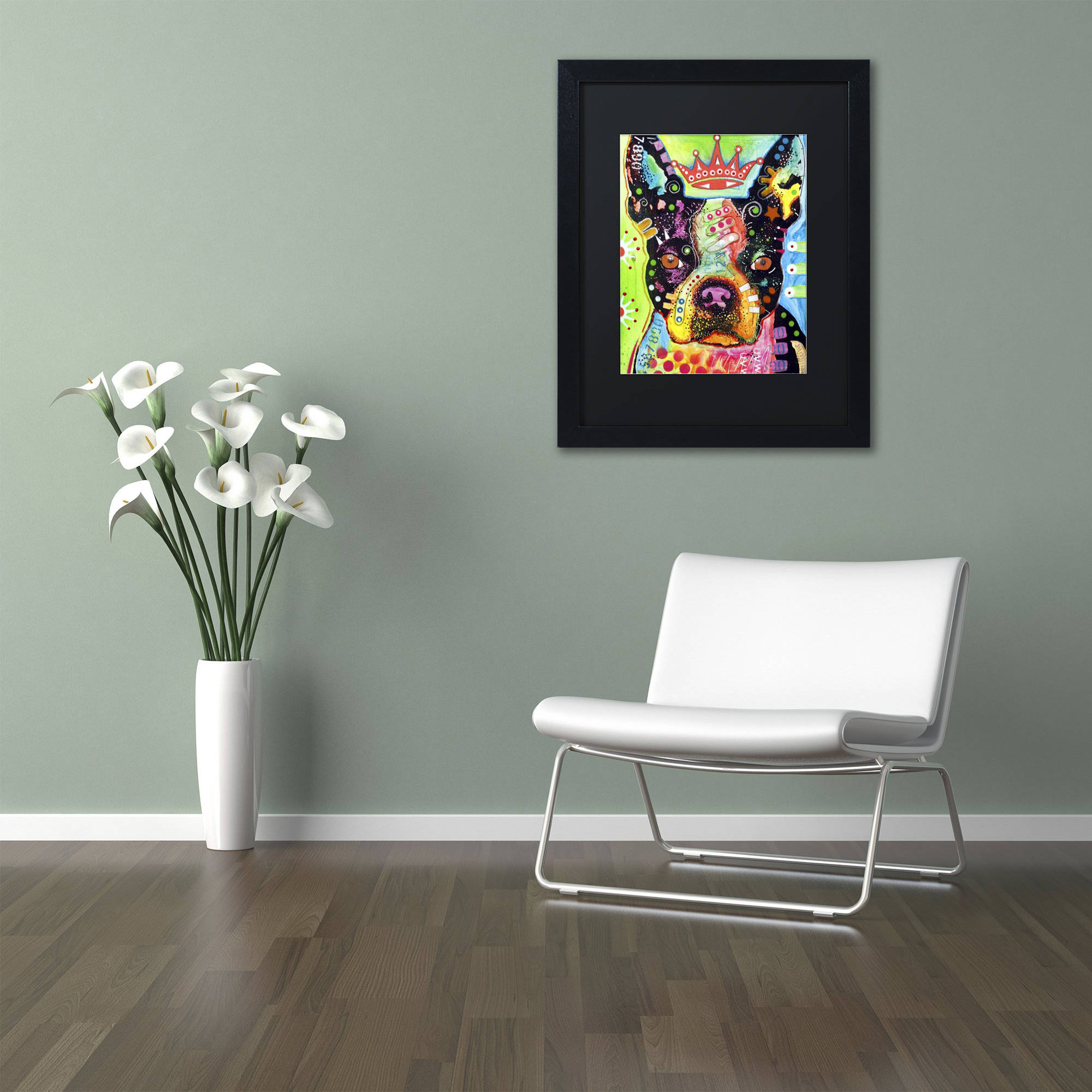 Trademark Fine Art "Boston Terrier Crowned" Canvas Art by Dean Russo, Black Matte, Black Frame