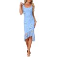thumbnail image 2 of INSPIRE CHIC Summer Floral Bodycon Dress for Women's Sleeveless Square Neck Ruched Mesh Fishtail Dresses S Blue, 2 of 6