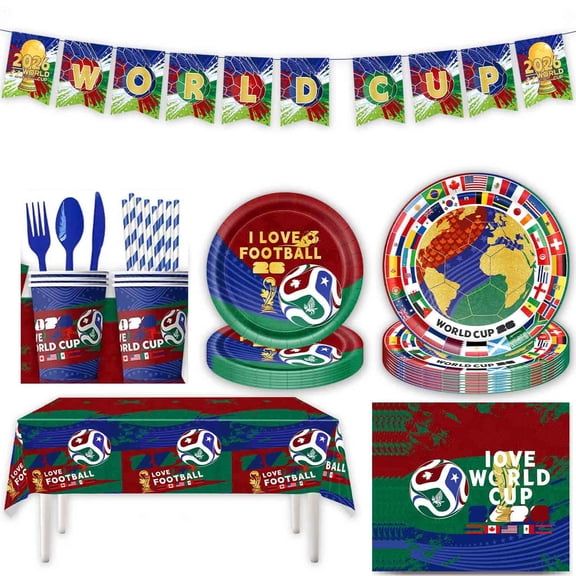 101PCS Soccer Party Decorations, Serve 10 Sports Soccer Theme Party Decorations- Includes Plates, Napkins, Cups, Banner, Tablecloth, Knives, Forks for Soccer Birthday Party Decorations
