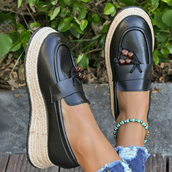 Wowcloth Fisherman Shoes for Women – Fashion Casual Slip-On with Solid Color Platform Jute Rope Sole & Wedge Heel Comfortable Footwear