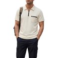 thumbnail image 4 of ENCCRWIN Men's Waffle Knit Half Zip Short Sleeve T Shirt, Slim Fit Casual Top with Pocket for Golf, Outdoor, and Leisure Wear,Khaki M, 4 of 6