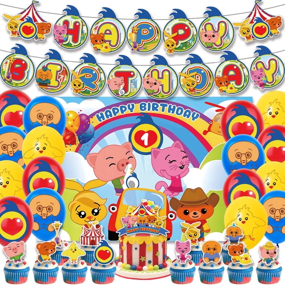 Plim Plim Themed Party Decorations Birthday Party Supplies - Happy Birthday Banner, Backdrop, Cake Topper, Cupcake Topper, Balloons - Clown Theme - Cartoon Pattern