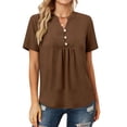 thumbnail image 3 of Uootdi Casual Tops for Women Short Sleeve V Neck Button Placket Ruched Hem Casual Daily Lightweight Tees Gift, 3 of 9