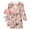 thumbnail image 7 of WREESH Womens 3 Piece Swimsuits Tropical Print Bikini Set with Kimono Beach Cover Ups Fashion Casual Split Swimsuit Tie High Waist Crystal Beach Bikini Bathing Suit Pink, 7 of 7