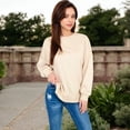 thumbnail image 2 of Women's Long Sleeve Oversized Crewneck Sweatshirt with Drop Shoulders - Medium, Light Beige, 2 of 6