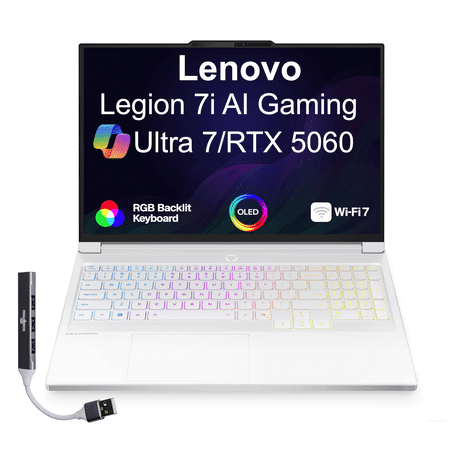 Lenovo Legion 7i AI Gaming Laptop 16.0in 165Hz PureSight OLED WQXGA Display (Intel Core Ultra 7 255HX, GeForce RTX 5060, 32GB DDR5, 1TB SSD, RGB KB, Thunderbolt 4, Win 11 Home) w/DKZ USB Port Expander
