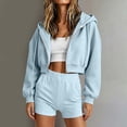 thumbnail image 5 of WAGUTH 2 Piece Sets for Women Cropped Full-Zip Drawstring Hooded Jacket & Elastic High Waist Shorts with Pockets Casual Loungewear Tracksuit, 5 of 6