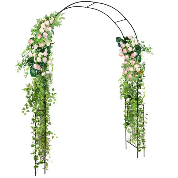 Patiojoy Treillis d'Arche de Jardin 7,9 Pi pour Pergola en Métal avec Motif Élégant et Design à Sommet Arqué, Tuyaux en Métal Galvanisé