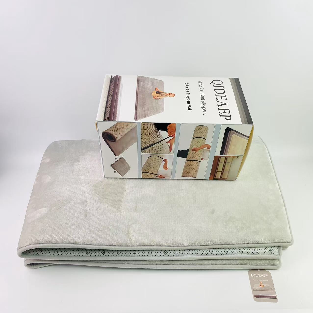 QIDEAEP Mats for infant playpens,50 x 50 Playpen Mat,Tummy Time Foam Mat,Ultra Soft Support & Plush Feel,Grey