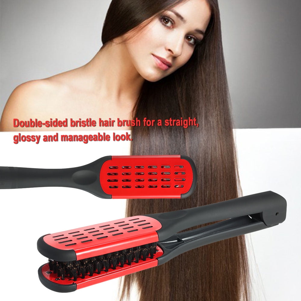 Anself Hair Straightening Comb Double Sided Bristle Hair Brush Clamp