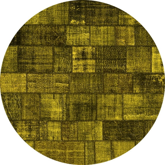 Ahgly Company Machine Washable Indoor Round Patchwork Yellow Transitional Area Rugs, 6' Round