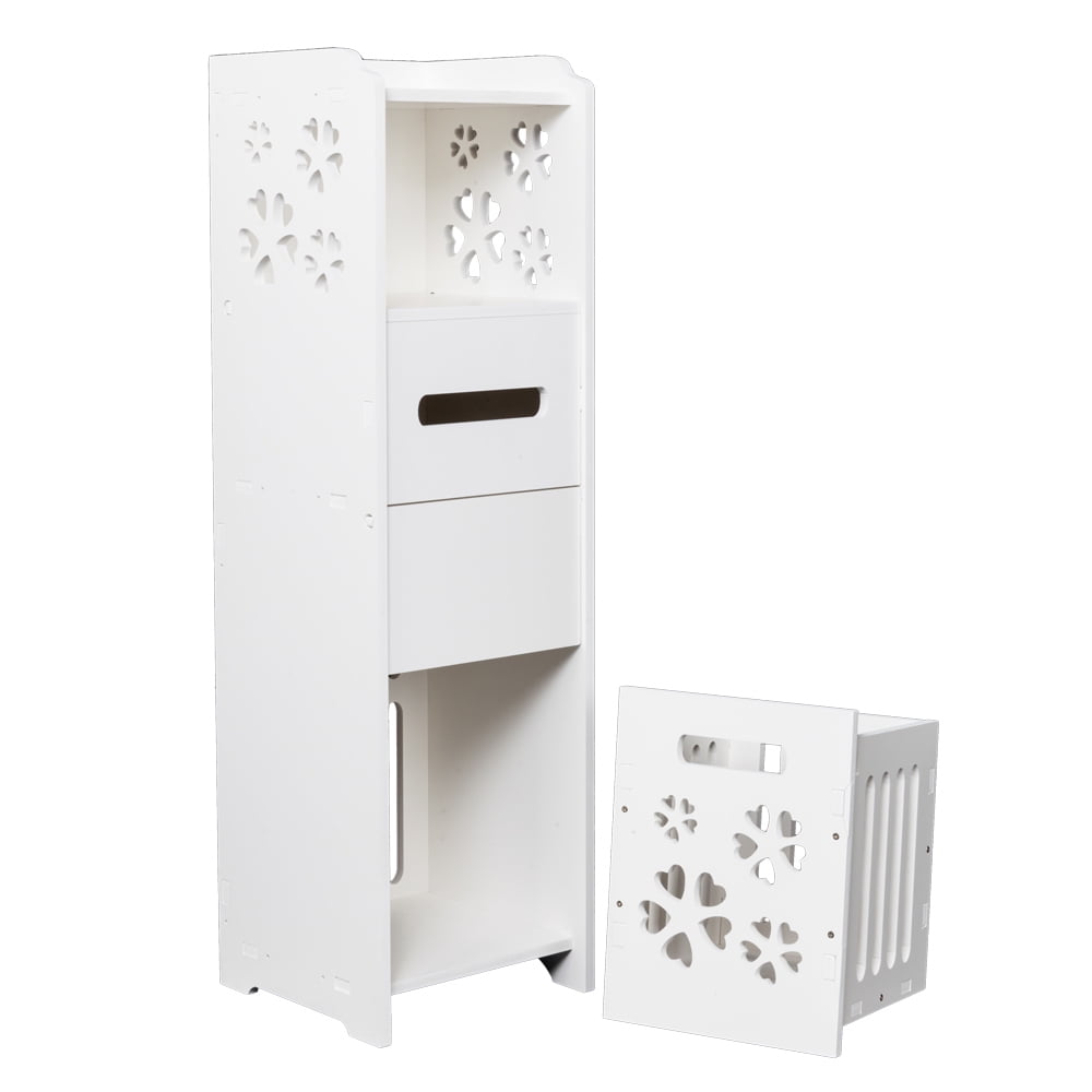 Kepooman 3-tier Bathroom Storage Cabinet with Garbage Can, White Kepooman 3-tier Bathroom Storage Cabinet with Garbage Can, White