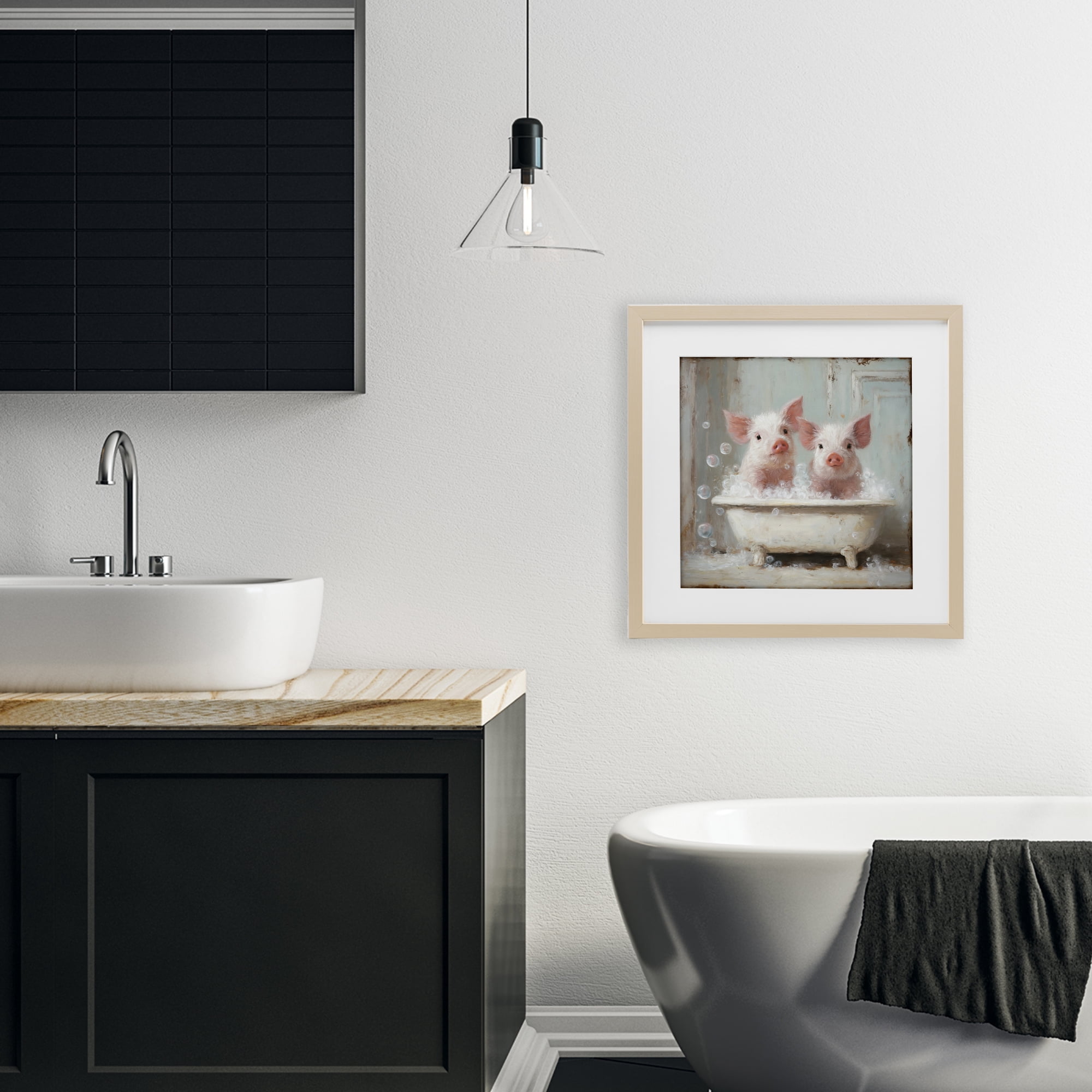 Stupell Industries Piglet Bubble Bath Birch Framed Print Under Glass, design by Tina LeCour