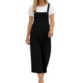 thumbnail image 3 of Cropped Overalls for Women Soft Wide Strap Pleated Front Casual Culotte Romper Capris with Pockets Black XXL, 3 of 6