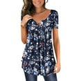 thumbnail image 2 of 2025 Clearance! asdoklhq 2025 Summer Fall Plus Womens Tops,Ladies Tops Clearance,Womens Shirts under $5,Women Fashion V- Neck Floral Printed Tunic Tops Buttons Short Sleeve T-Shirt, 2 of 7