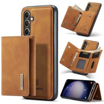 2 in 1 Wallet Case for Samsung Galaxy S25, Retro PU Leather Cell Phone Back Cover Magnetic Detachable with Wallet Credit Card Cash Holder Kickstand for Samsung Galaxy S25, Brown