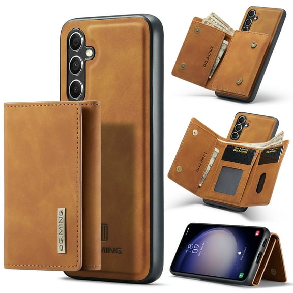 SaniMore Case for Samsung Galaxy S23 FE 6.4" 2023, PU Leather Case Soft TPU Inner Detachable Magnetic Folding Wallet Card Slots Kickstand Anti-drop Shockproof 360°Protection Cover, Brown