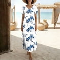 thumbnail image 5 of Womens Holiday Dresses Ndbuld Women's Loose Short Sleeved Round Neck Fashion Bohemian Flared Split Floor-Length Maxi Dress Light Blue M, 5 of 7