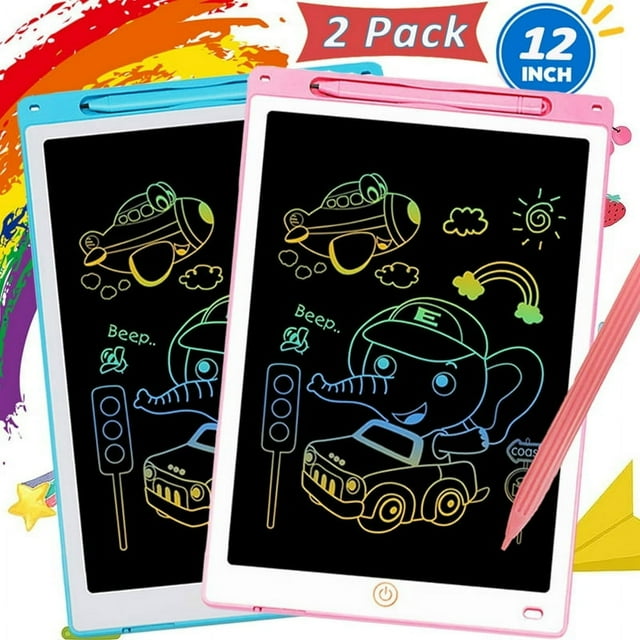 DEBGFS 2 Pack LCD Writing Tablet 12 Inch Colorful Doodle Board Drawing Tablet Erasable Reusable Electronic Drawing Pads Educational and Learning Toy Christmas Birthday Gifts for 3 B